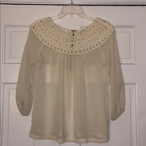 Cream 3/4 sleeve Sheer Blouse - Picture 1 of 2